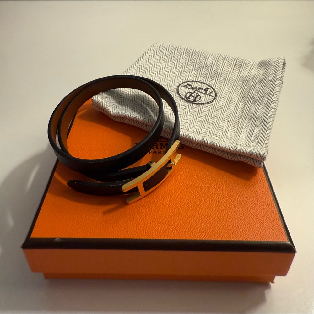 Hermes Black Double Wrap Behapi Tour bracelet